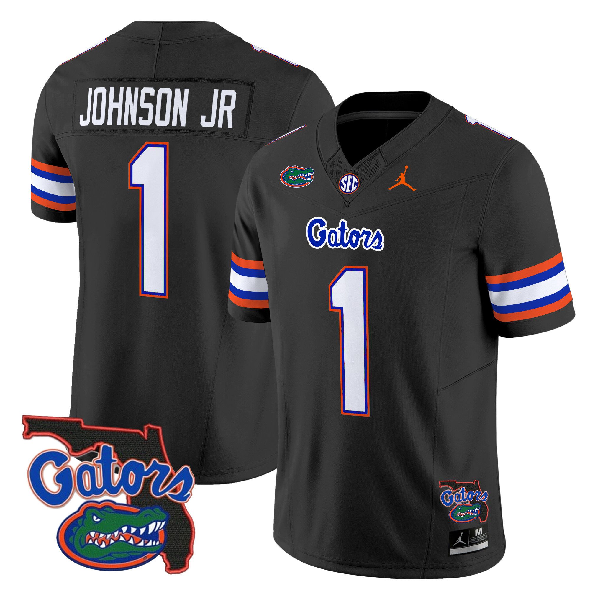 Men Florida Gators #1 Johnson jr Black 2024 Florida Patch Vapor Limited NCAA Jersey style 1